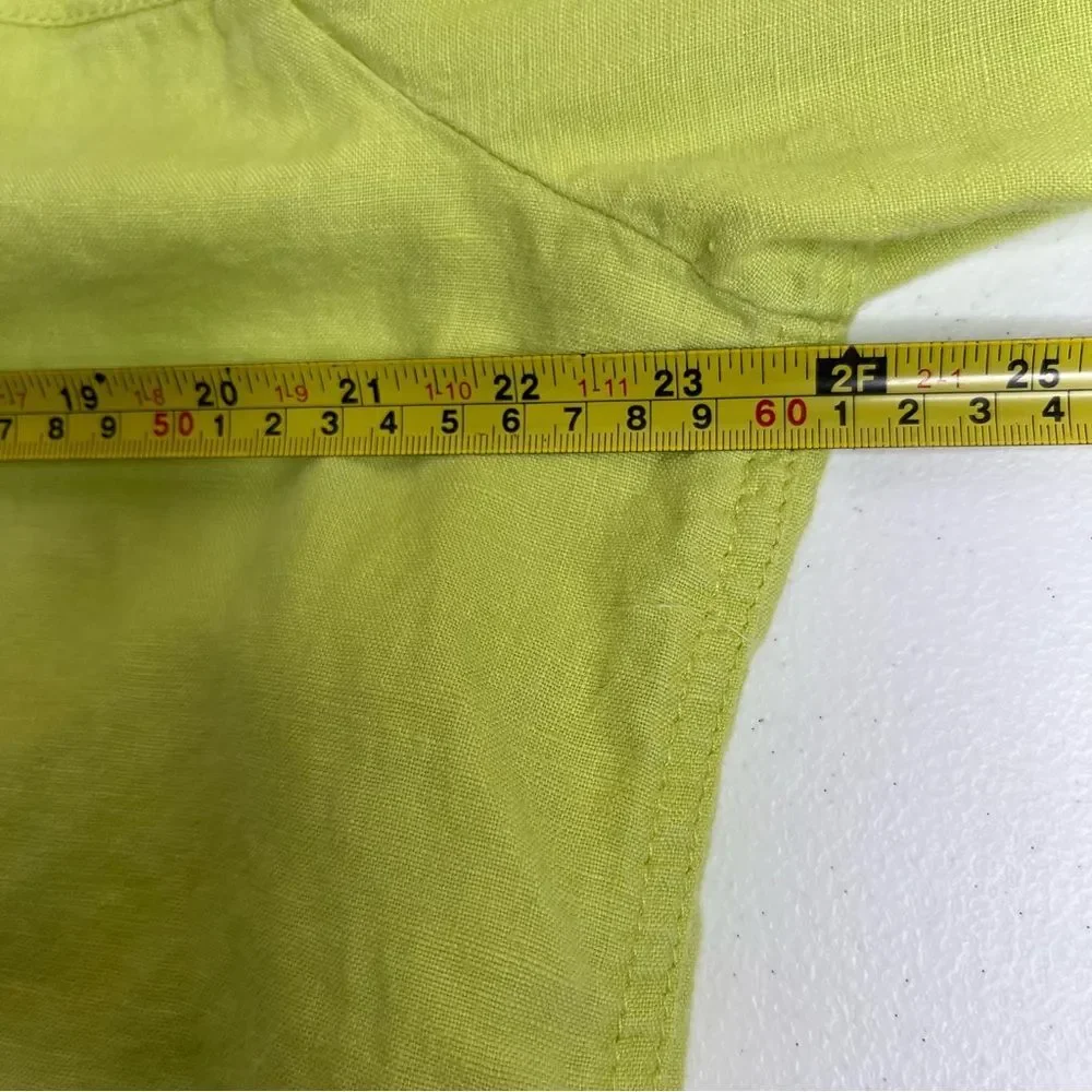 Chicos Drape Front Easy Linen Jacket Chartreuse Roll Tab Sleeve Women Size Large